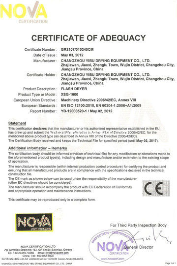 Çin Changzhou Yibu Drying Equipment Co., Ltd Sertifikalar
